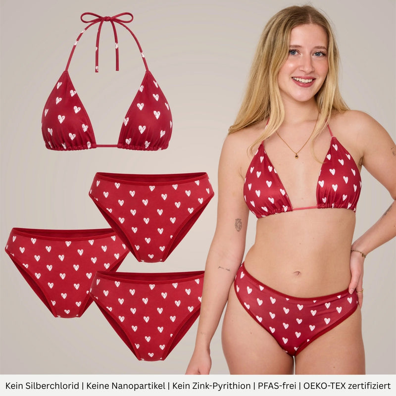Periodenbikini Set hearts - 3x Pantys + Top
