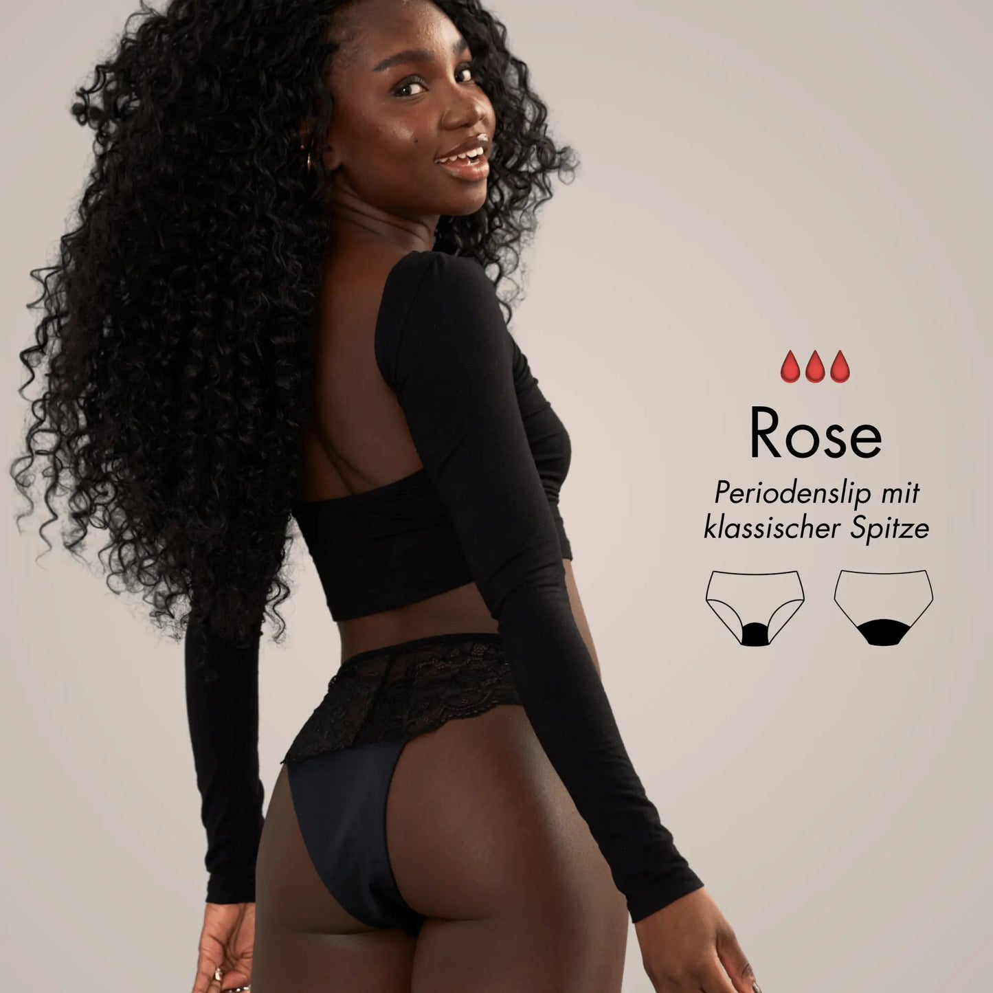 Rose - Periodenslip mit klassischer Spitze